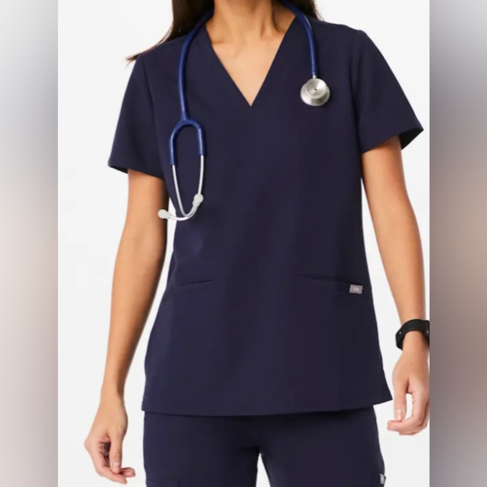 New FIGS Zamora Jogger Scrub Pants XS Petite + Casma Three-Pocket Scrub Top Navy